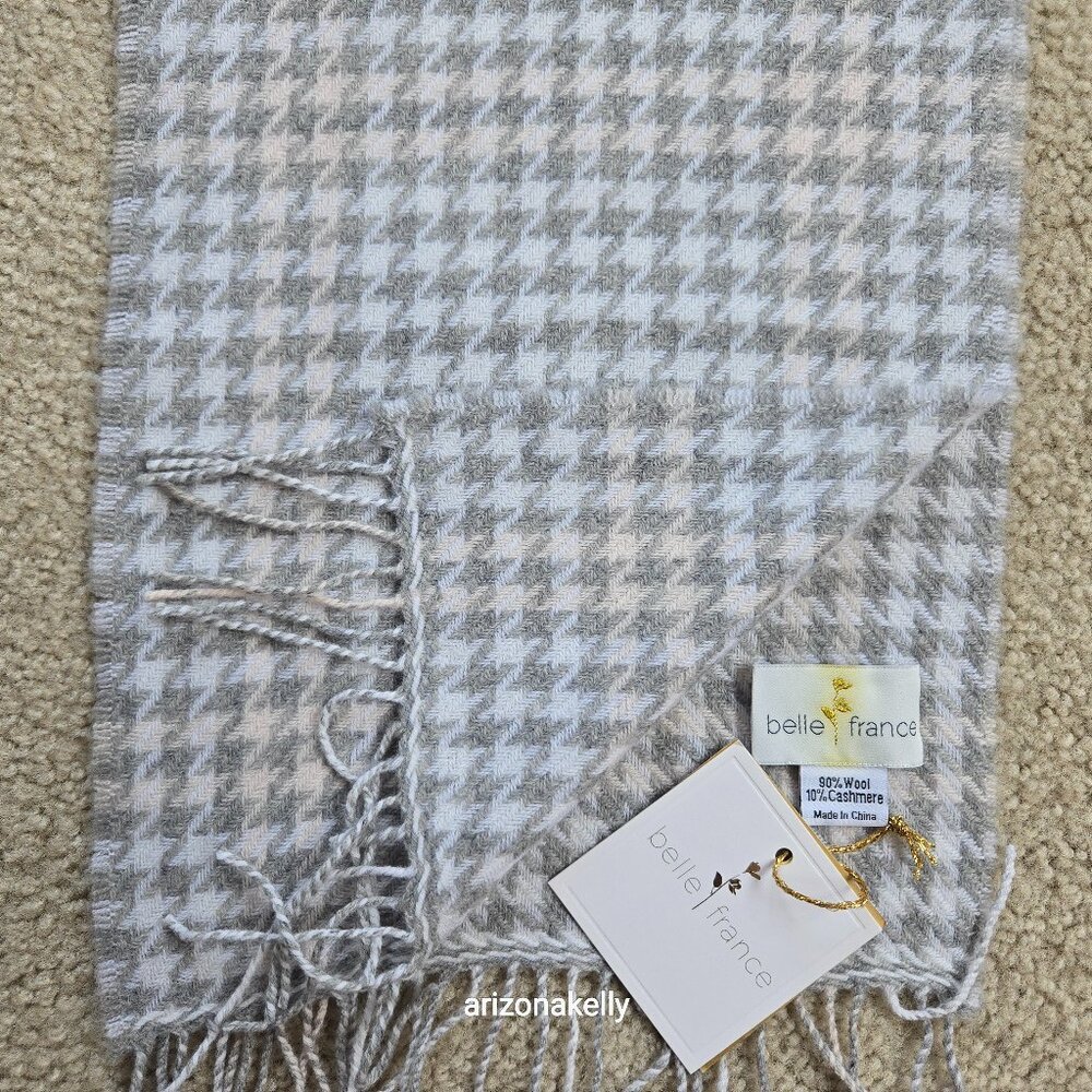 NWT Wool & Cashmere Houndstooth Scarf Belle France